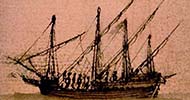 A drawing of a four-masted caravel