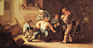 Painting of a doctor examining a patient while others look on