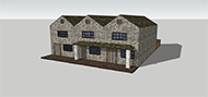3D computer model of a row of three townhouses