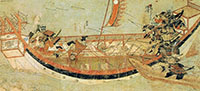 Silk screen painting of a Japanese ship